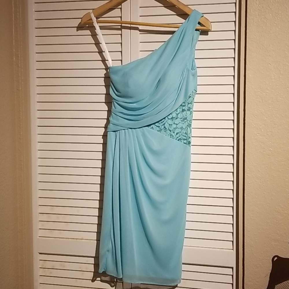DB one-shoulder mesh dress with lace inset